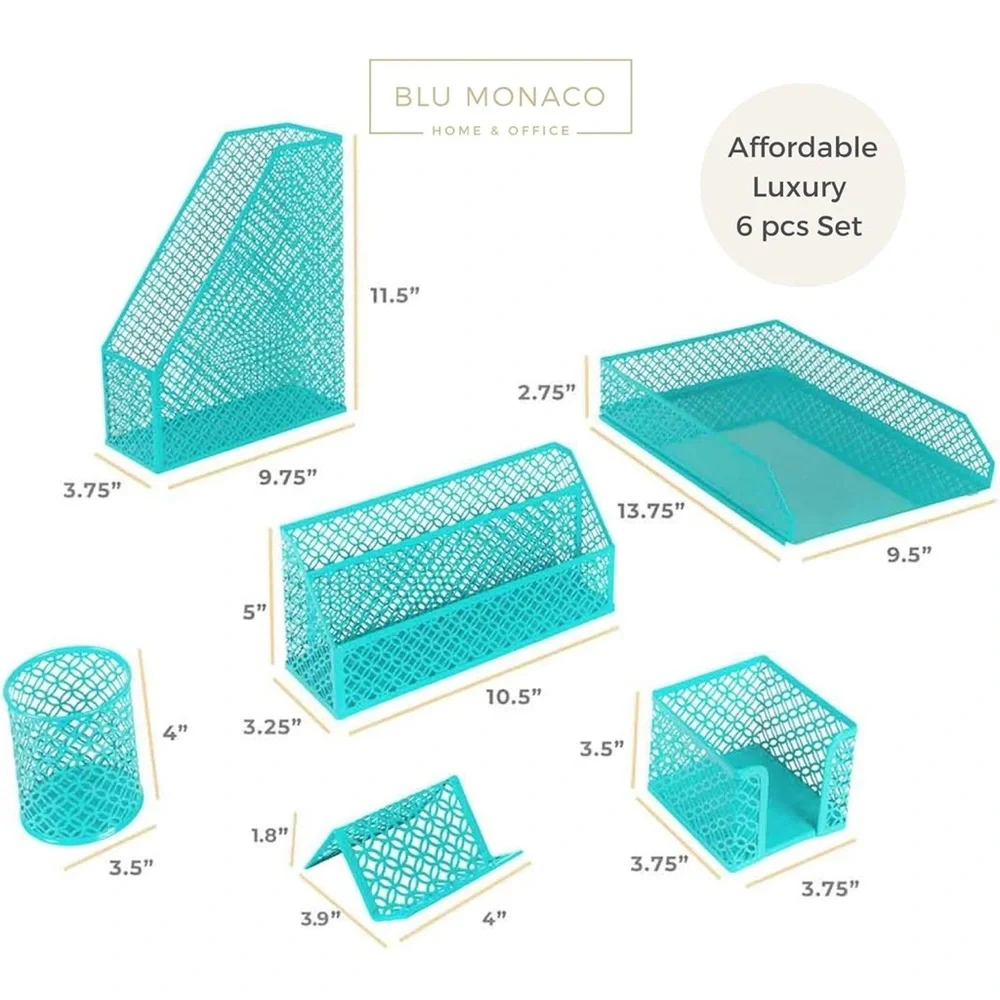 BLU MONACO 6 piece dark teal desk organizer set - teal color desk accessories